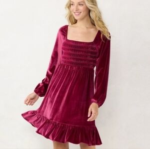 Women's Size Medium Velvet Burnout Smocked Dress in Burgundy